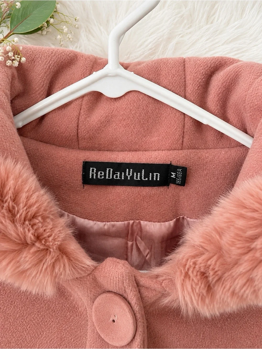 RebaYulin Dusty Rose Pink Faux Fur Hood Rhinestone Embellished Coat Size M